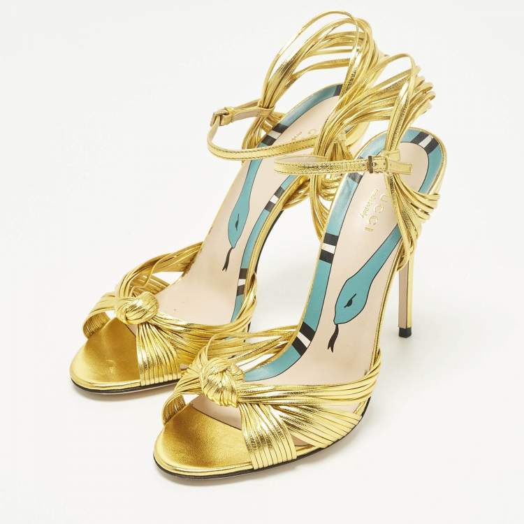 Pre Owned Gucci Allie Size 38.5 Metallic Leather Ankle Strap Sandals