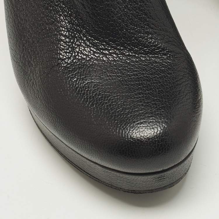 Pre Owned Gucci Size 40 Black Leather Platform Knee Length Boots