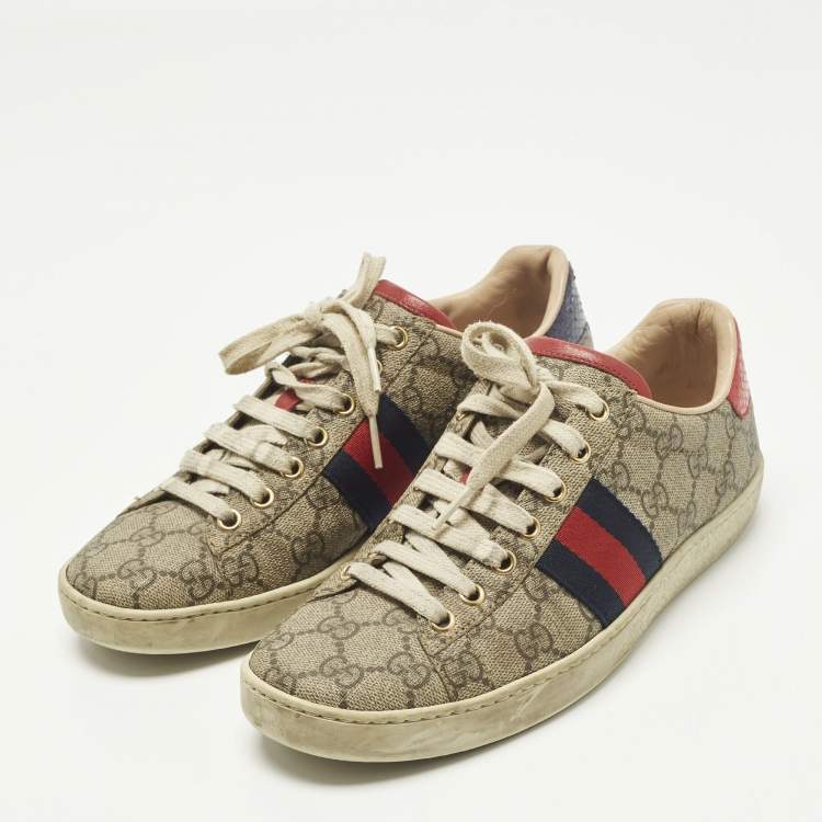 Pre Owned Gucci Ace Size 37 Beige GG Supreme Canvas Low Top Sneakers