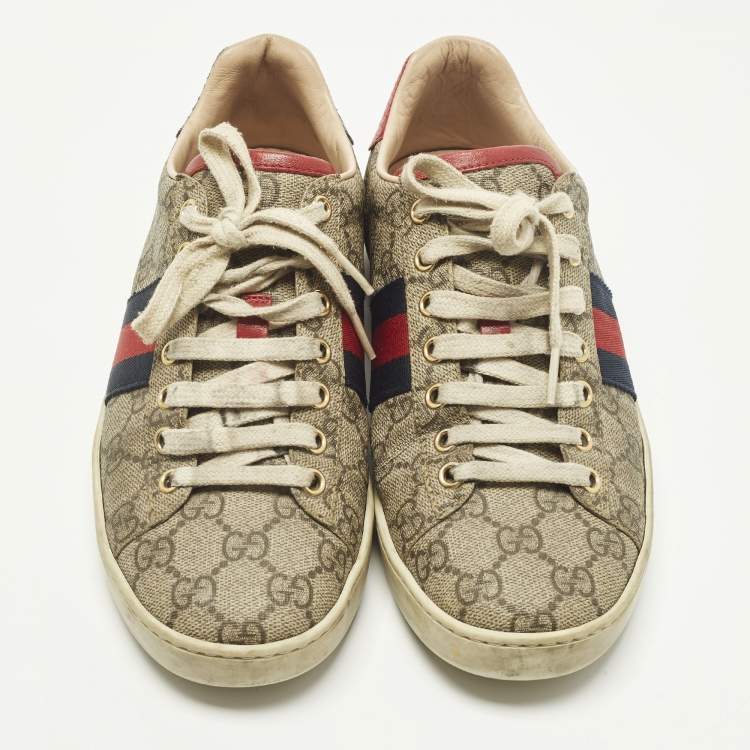 Pre Owned Gucci Ace Size 37 Beige GG Supreme Canvas Low Top Sneakers