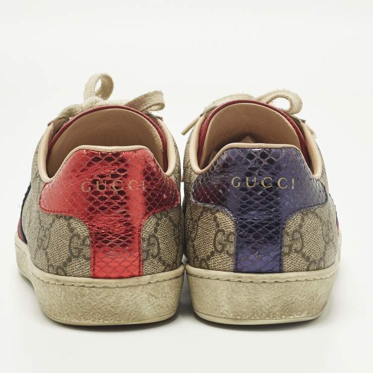 Pre Owned Gucci Ace Size 37 Beige GG Supreme Canvas Low Top Sneakers