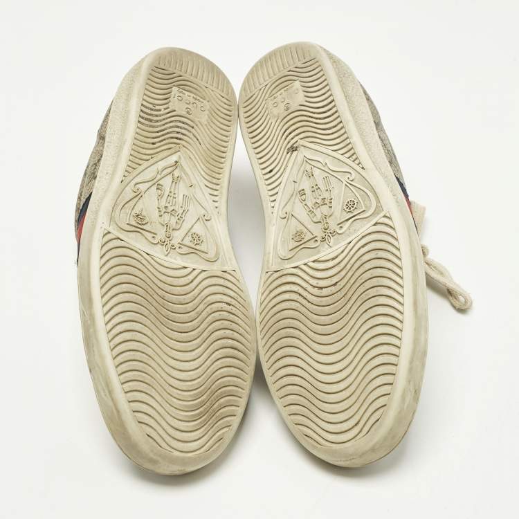 Pre Owned Gucci Ace Size 37 Beige GG Supreme Canvas Low Top Sneakers