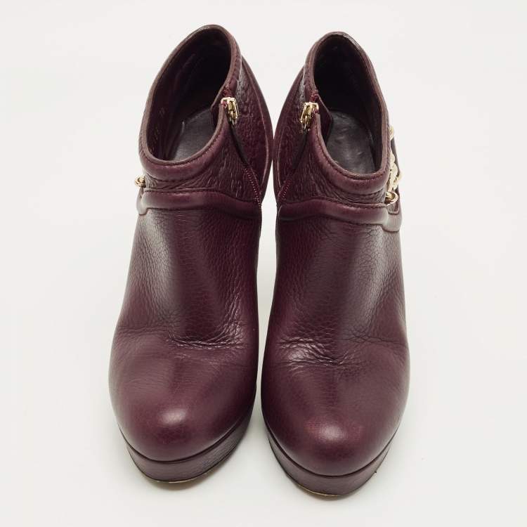 Pre Owned Gucci Size 38 Burgundy Leather Zip Up  Booties