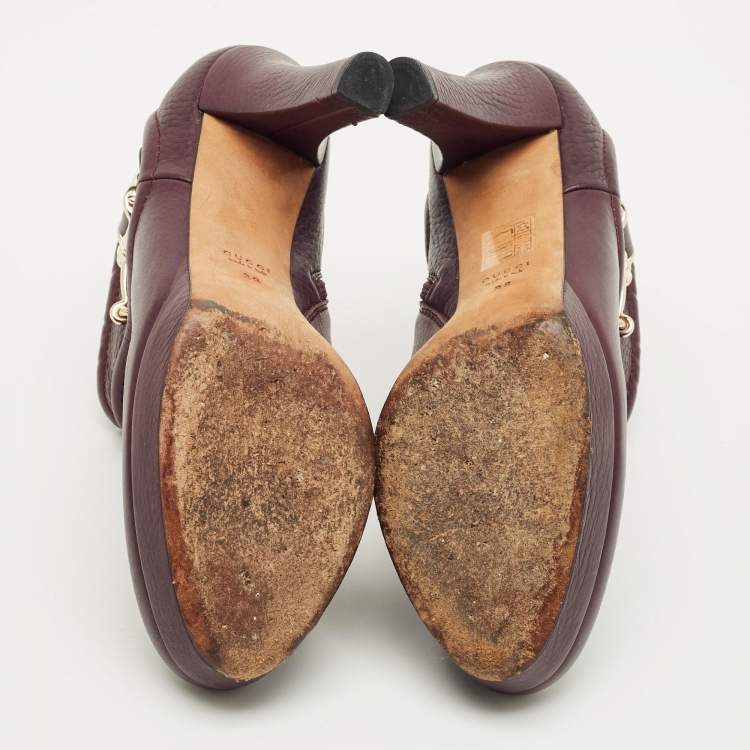 Pre Owned Gucci Size 38 Burgundy Leather Zip Up  Booties