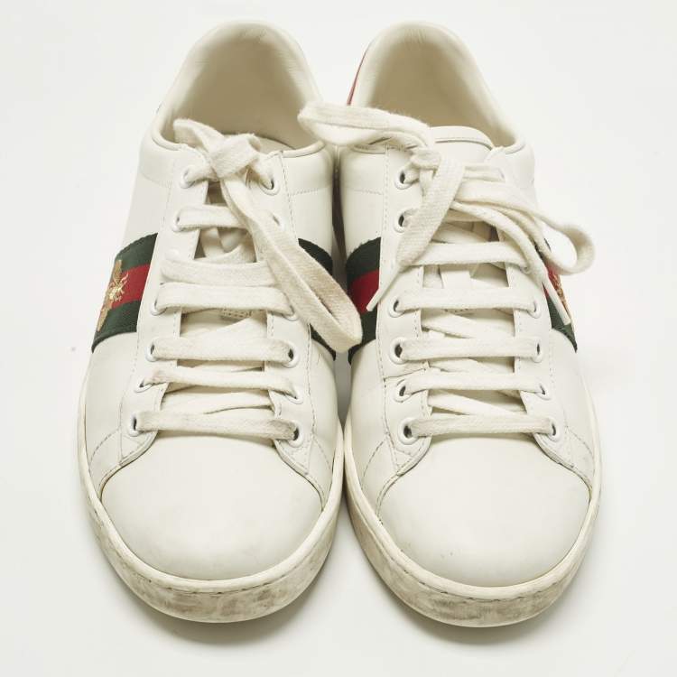 Pre Owned Gucci Ace Size 38 White Leather Low Top Sneakers