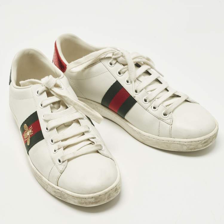 Pre Owned Gucci Ace Size 38 White Leather Low Top Sneakers