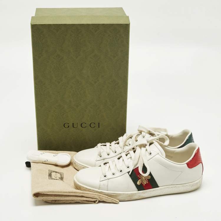 Pre Owned Gucci Ace Size 38 White Leather Low Top Sneakers