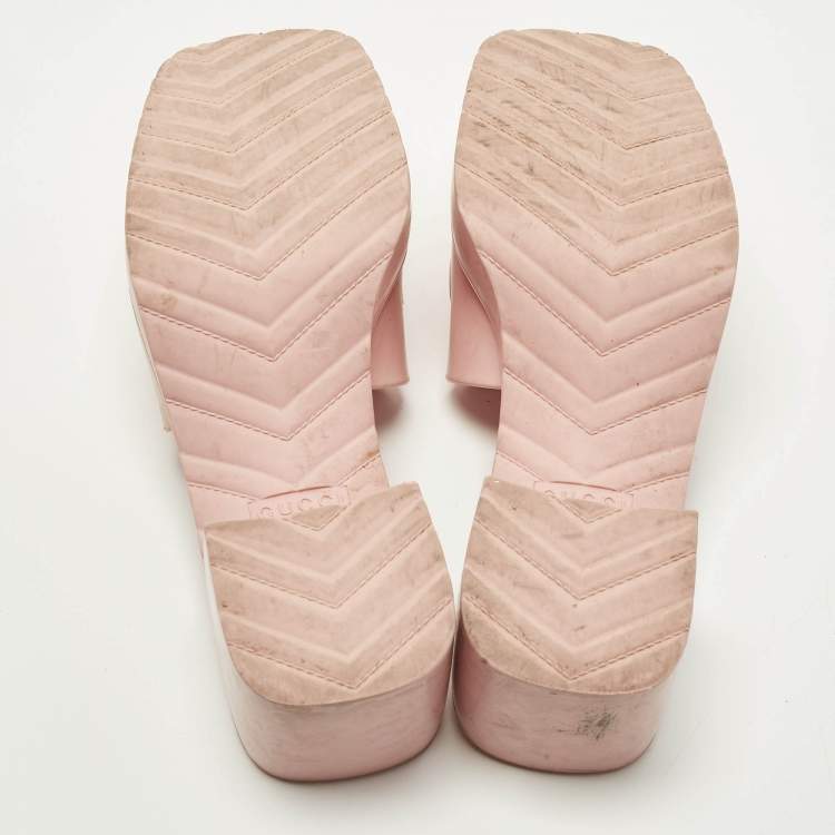 Pre Owned Gucci Size 37 Pink Rubber Logo Slide Sandals