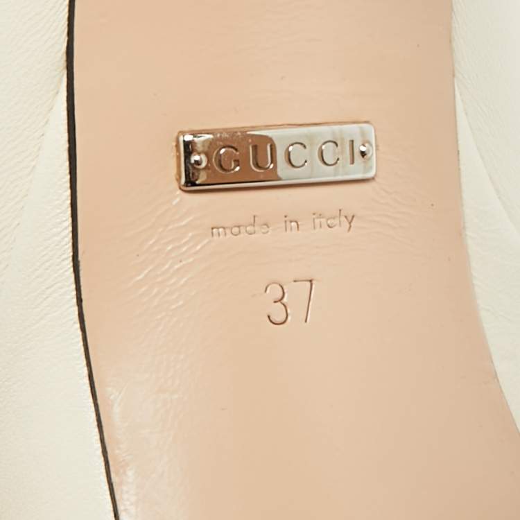 Pre Owned Gucci Size 38 Cream Leather GG Platform Slide Sandals