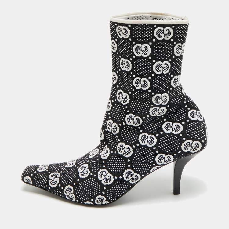 Pre Owned Gucci GG Size 39.5 Black Knit Fabric Sock Boots                