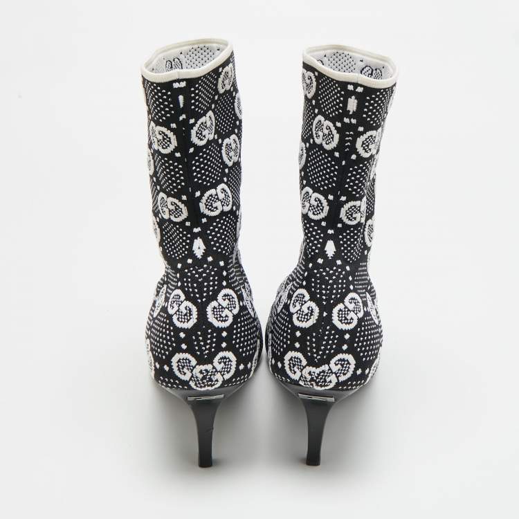 Pre Owned Gucci GG Size 39.5 Black Knit Fabric Sock Boots                