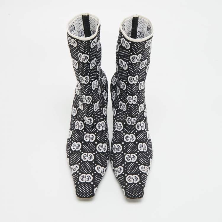 Pre Owned Gucci GG Size 39.5 Black Knit Fabric Sock Boots                