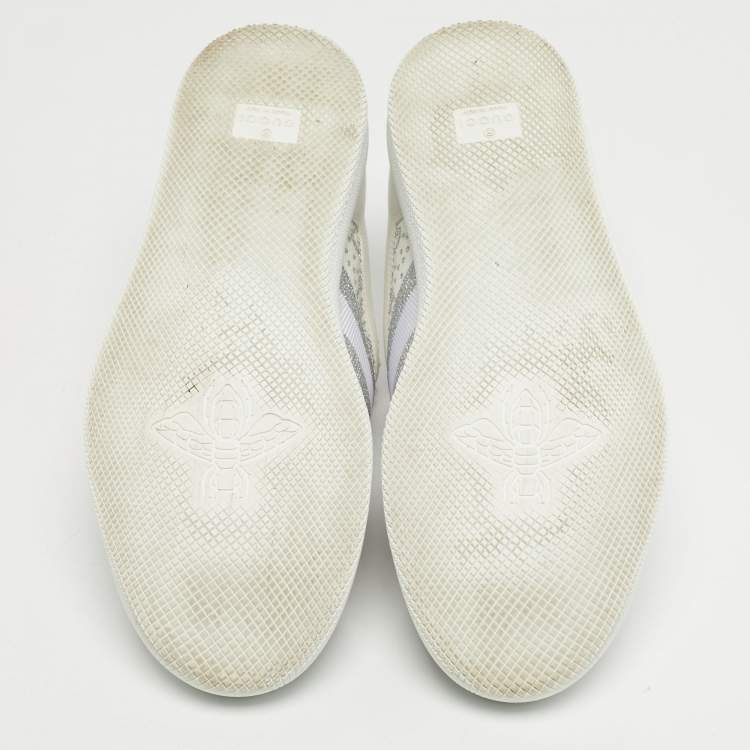 Pre Owned حذاء رياضي غوتشي سكرينر قماش أبيض وجلد مزين بالكريستال برباط مقاس 38