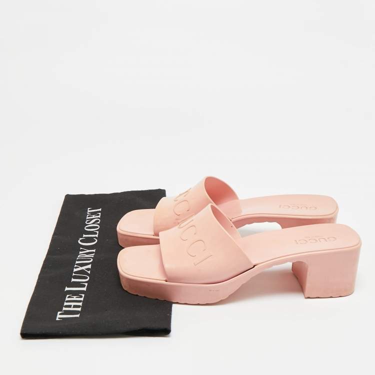Pre Owned Gucci Size 38 Pink Rubber Slide Sandals