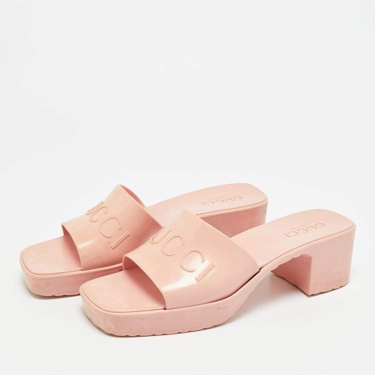 Pre Owned Gucci Size 38 Pink Rubber Slide Sandals