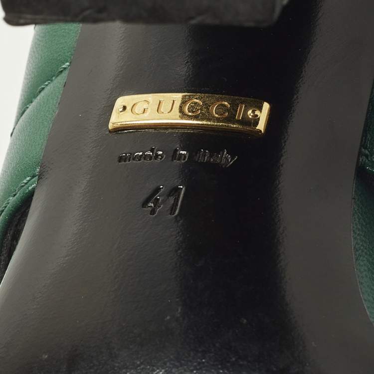 Pre Owned Gucci Webby Size 41 Green Quilted Leather Slide Sandals                                    