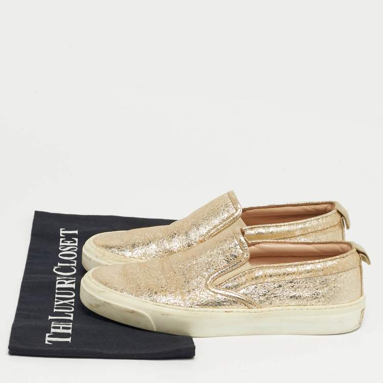 Pre Owned Gucci Size 35 Gold Texture Leather Slip On Sneakers