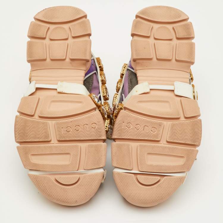Pre Owned Gucci Flashtrek Size 37.5 Multicolor Mesh and Leather Removable Crystals Sneakers