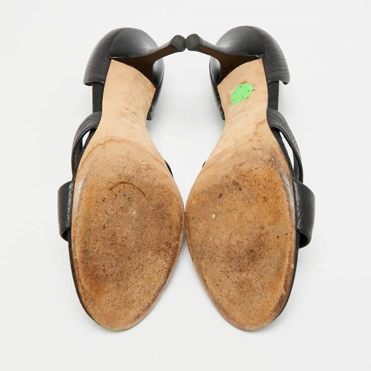 Pre Owned Gucci Horsebit Size 36.5 Black Leather D'orsay Open Toe Pumps