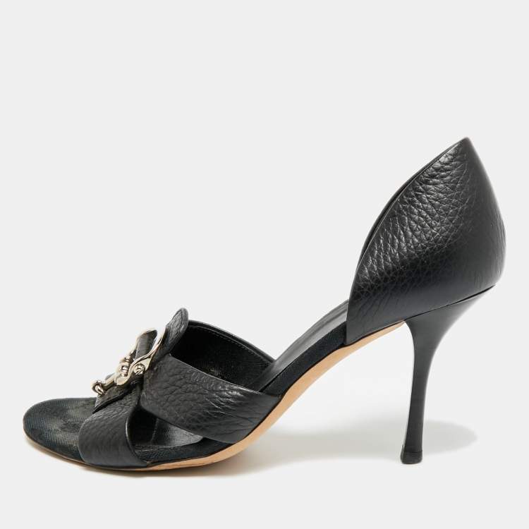 Pre Owned Gucci Horsebit Size 36.5 Black Leather D'orsay Open Toe Pumps
