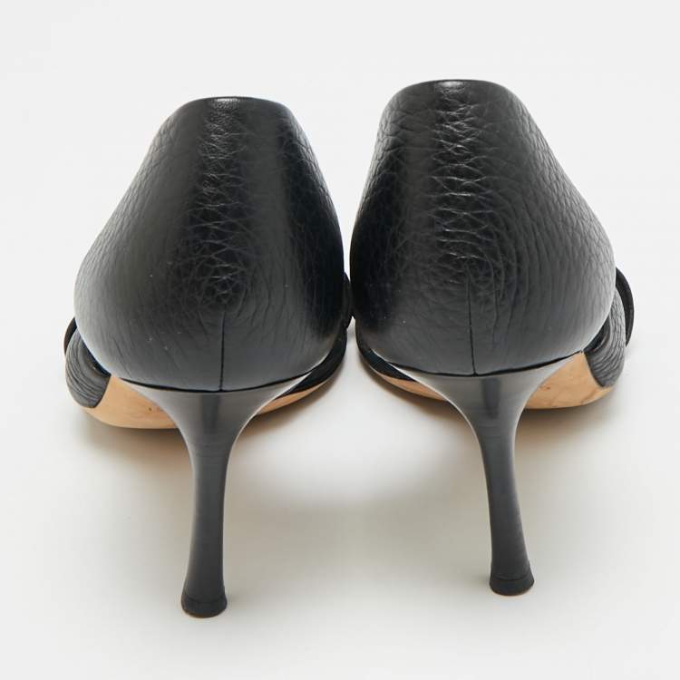 Pre Owned Gucci Horsebit Size 36.5 Black Leather D'orsay Open Toe Pumps