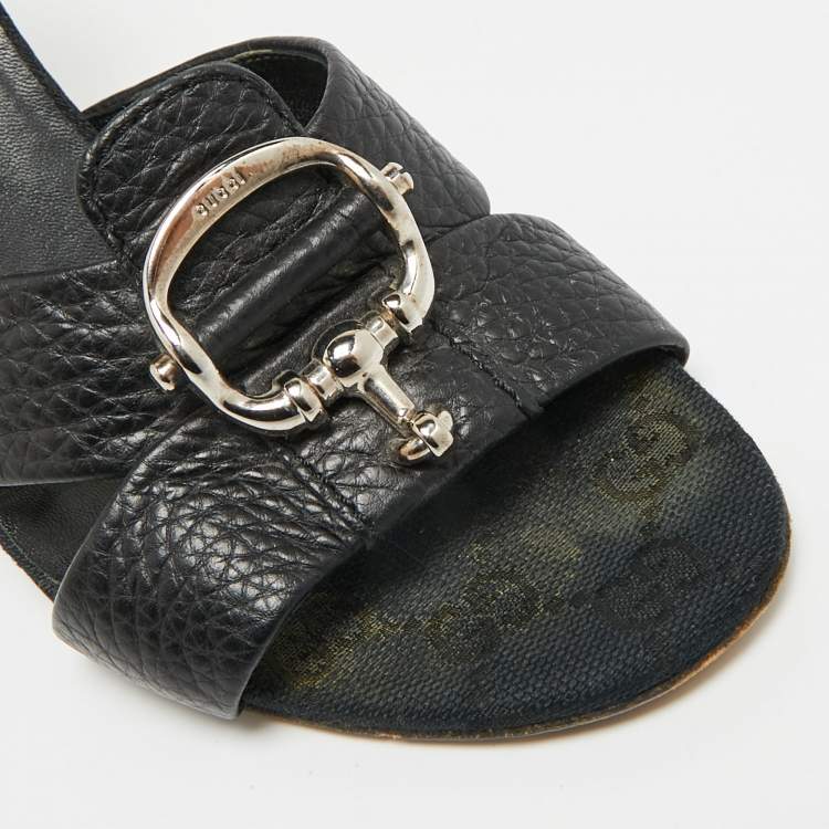 Pre Owned Gucci Horsebit Size 36.5 Black Leather D'orsay Open Toe Pumps