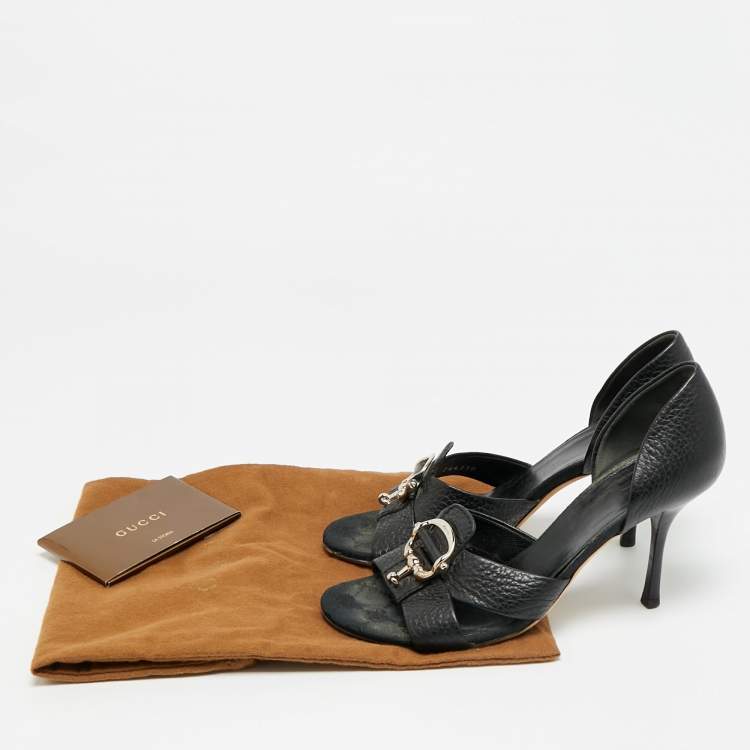 Pre Owned Gucci Horsebit Size 36.5 Black Leather D'orsay Open Toe Pumps