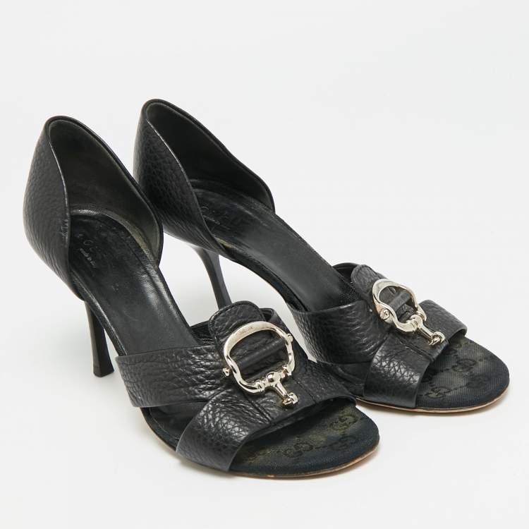 Pre Owned Gucci Horsebit Size 36.5 Black Leather D'orsay Open Toe Pumps