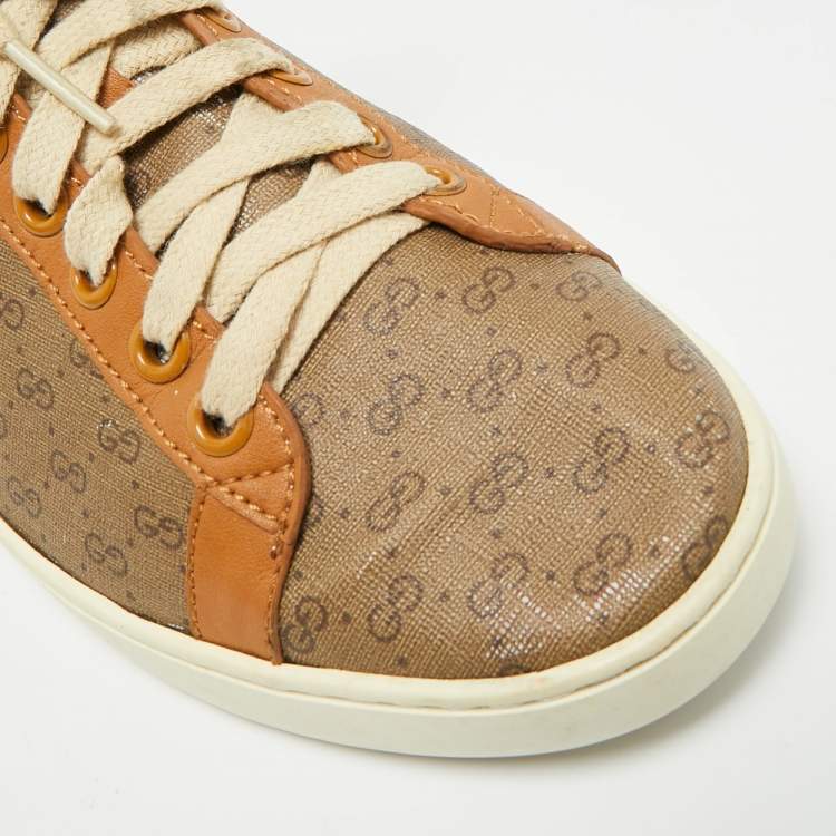 Pre Owned حذاء رياضي غوتشي "ديزني آيس" قماش مغلف بني وجلد برباط علوي مقاس 37