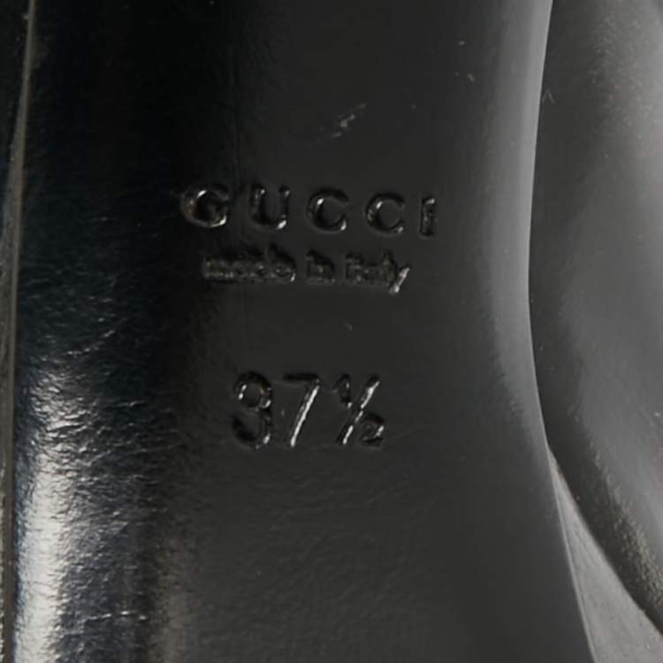 Pre Owned Gucci Size 37.5 Black/Grey Leather Platform Peep Toe Pumps