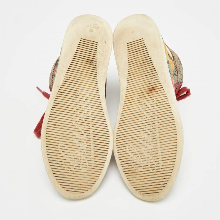 Pre Owned Gucci Size 35 Floral GG Monogram Canvas and Leather High Top Sneakers