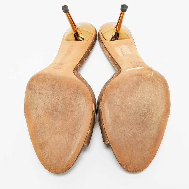مملوكة مسبقًا Gucci Horsebit Size 40.5 Brown GG Satin Slide Sandals