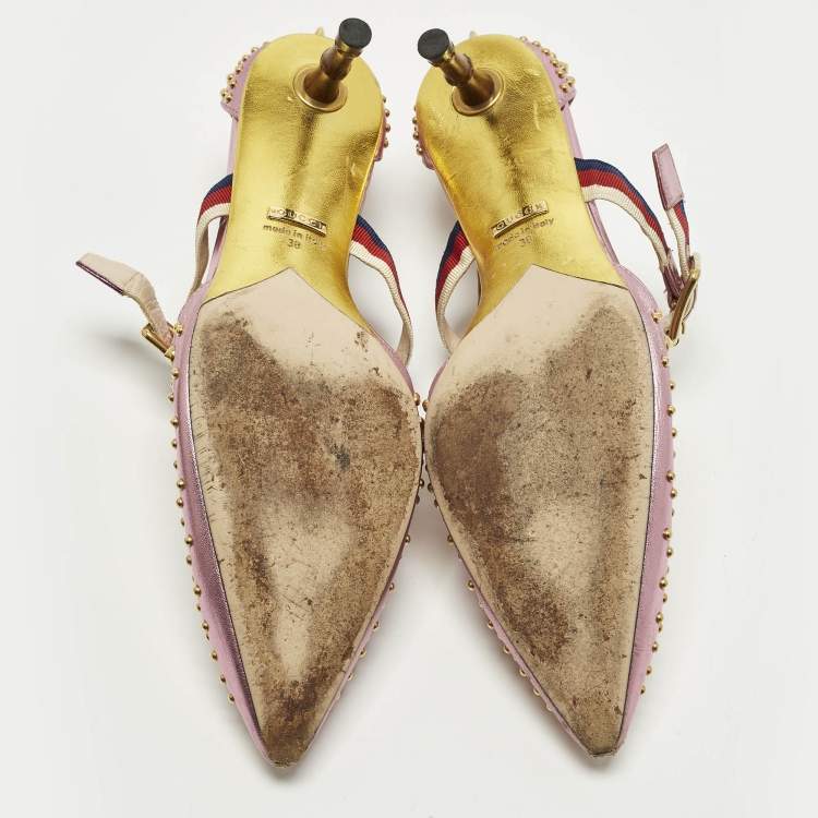 مملوكة مسبقًا Gucci Unia Size 38 Metallic Leather Studded Mary Jane Pumps