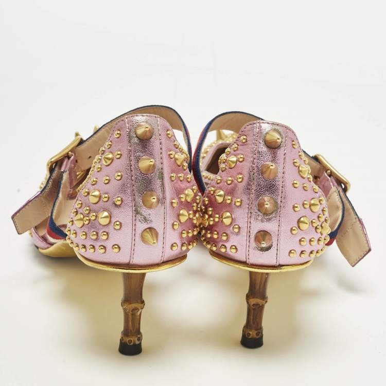 مملوكة مسبقًا Gucci Unia Size 38 Metallic Leather Studded Mary Jane Pumps