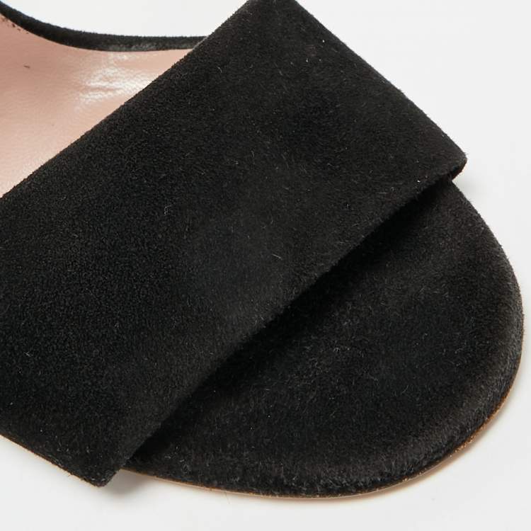 Pre Owned Gucci GG Size 40 Black Suede  Crystal Embellished GG Interlock Ankle Strap  Sandals