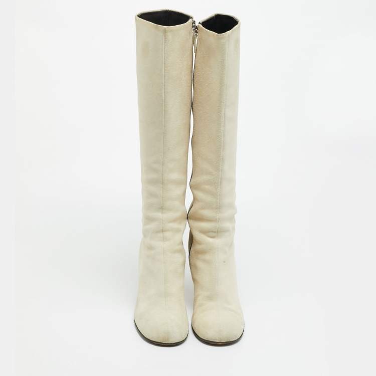 Pre Owned Gucci Size 39 Grey Suede Knee Length Boots