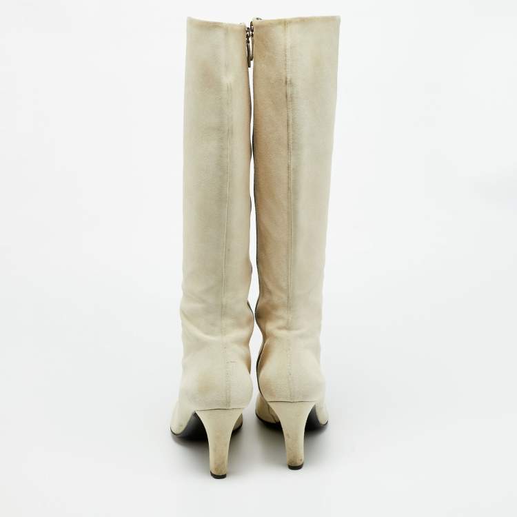 Pre Owned Gucci Size 39 Grey Suede Knee Length Boots