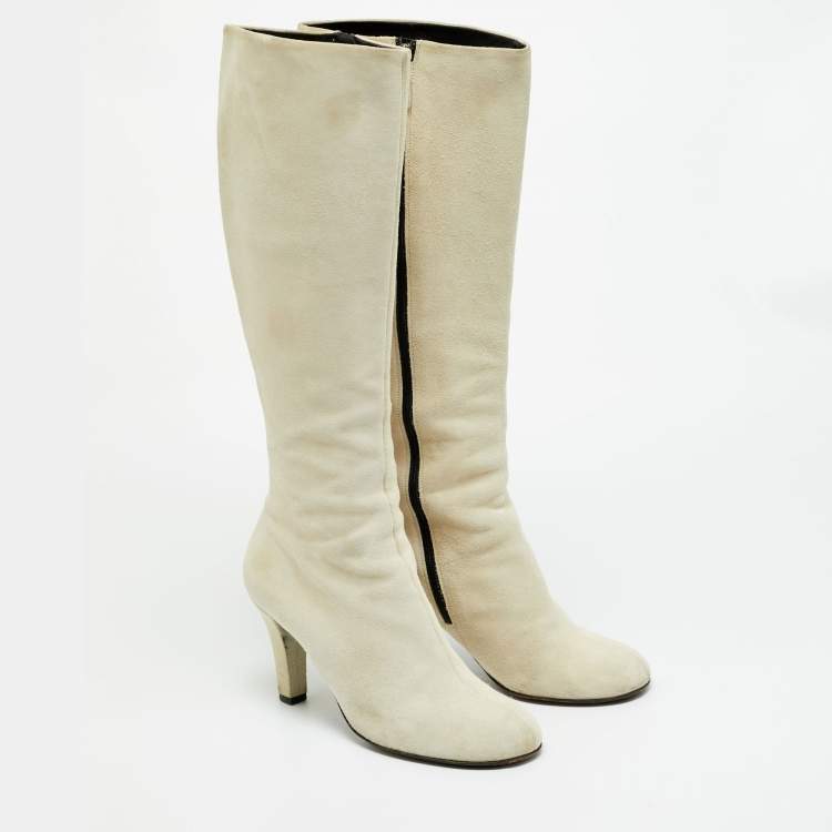 Pre Owned Gucci Size 39 Grey Suede Knee Length Boots