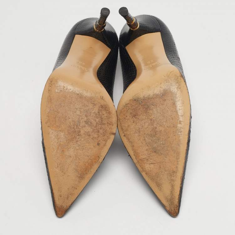 مملوكة مسبقًا Gucci Bamboo Size 38.5 Black Water Snake Leather Pointed Toe Pumps