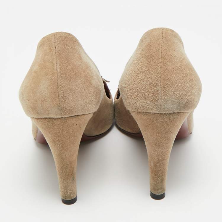 Pre Owned Gucci Mischa Size 38 Beige Suede Tassel Loafer Pumps