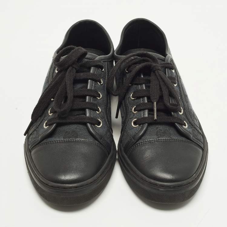 Pre Owned Gucci GG Size 36 Grey/Black Canvas and Leather Lace Up Sneakers