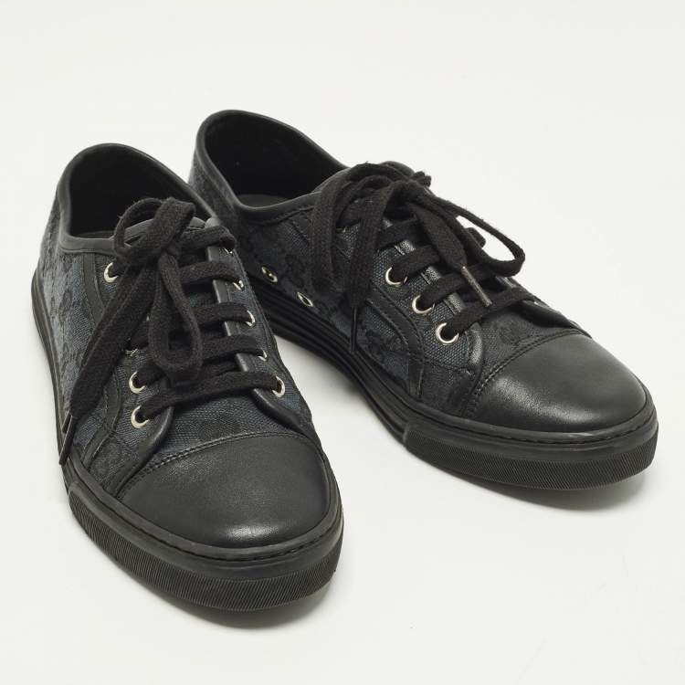 Pre Owned Gucci GG Size 36 Grey/Black Canvas and Leather Lace Up Sneakers