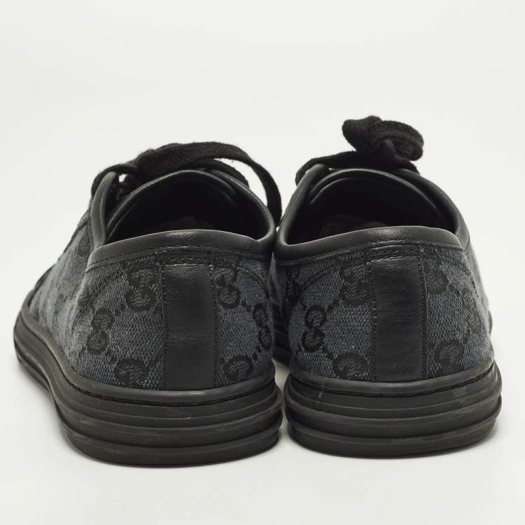Pre Owned Gucci GG Size 36 Grey/Black Canvas and Leather Lace Up Sneakers