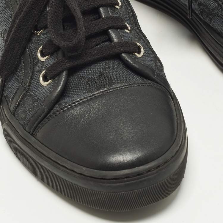 Pre Owned Gucci GG Size 36 Grey/Black Canvas and Leather Lace Up Sneakers