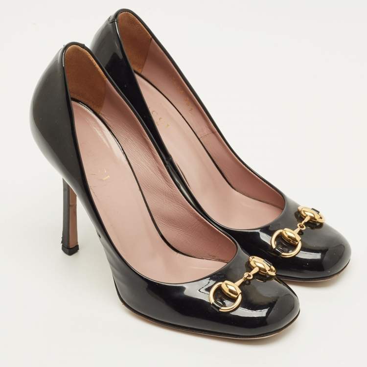 Pre Owned Gucci Jolene Size 36.5 Black Patent Leather Pumps