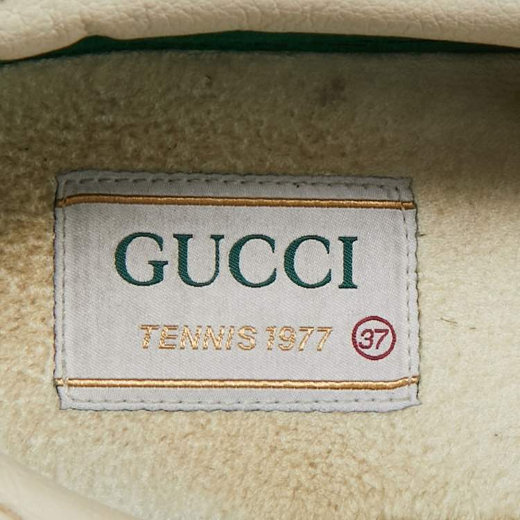 Pre Owned Gucci Tennis 1977 Size 37 Cream/Beige Canvas Slip On Sneakers