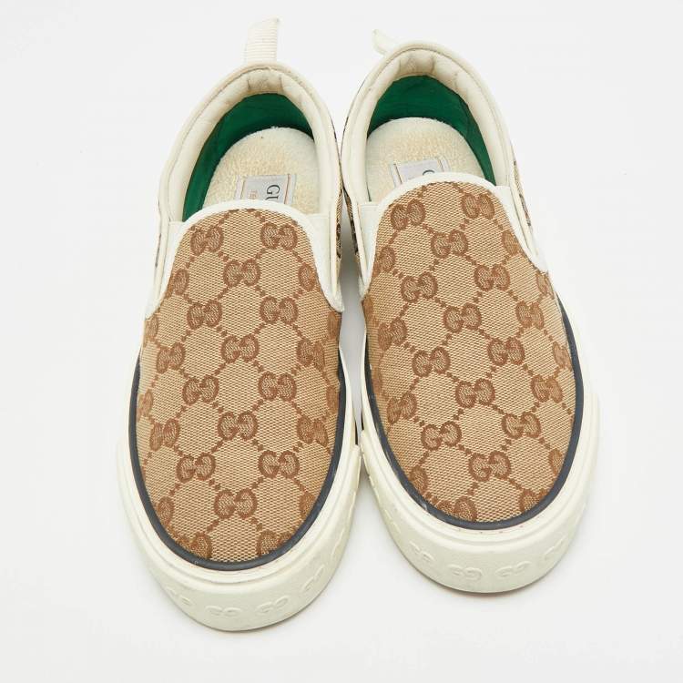 Pre Owned Gucci Tennis 1977 Size 37 Cream/Beige Canvas Slip On Sneakers
