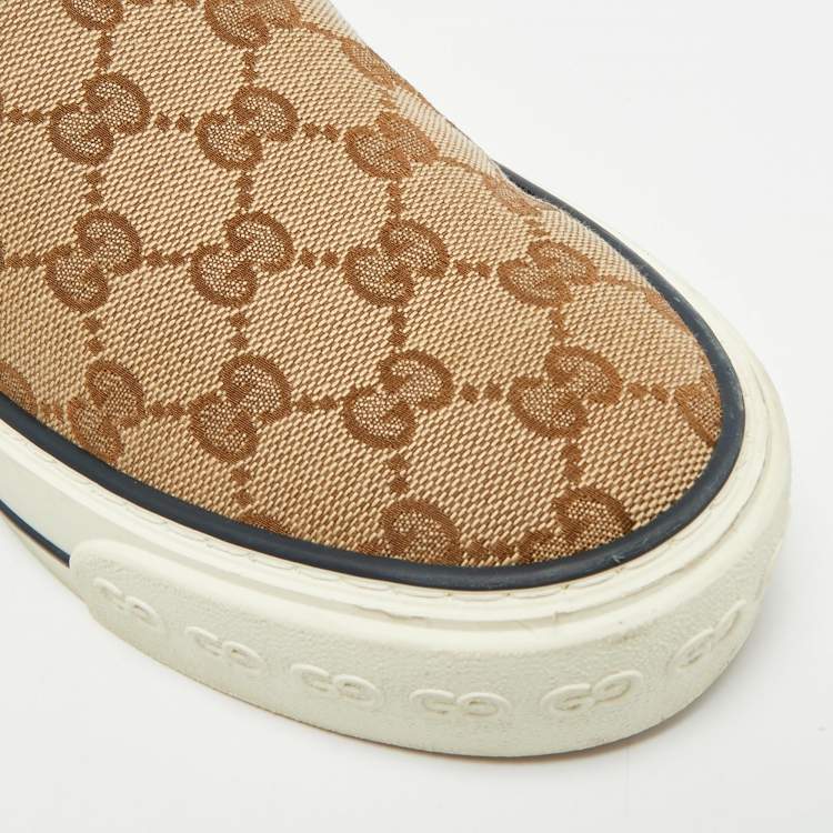 Pre Owned Gucci Tennis 1977 Size 37 Cream/Beige Canvas Slip On Sneakers
