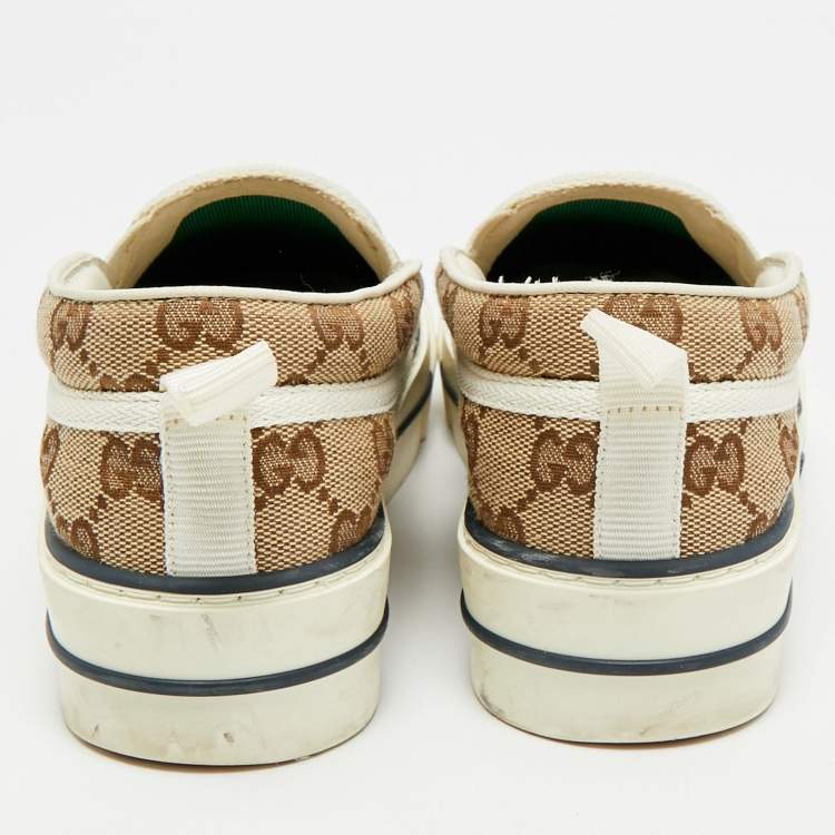 Pre Owned Gucci Tennis 1977 Size 37 Cream/Beige Canvas Slip On Sneakers