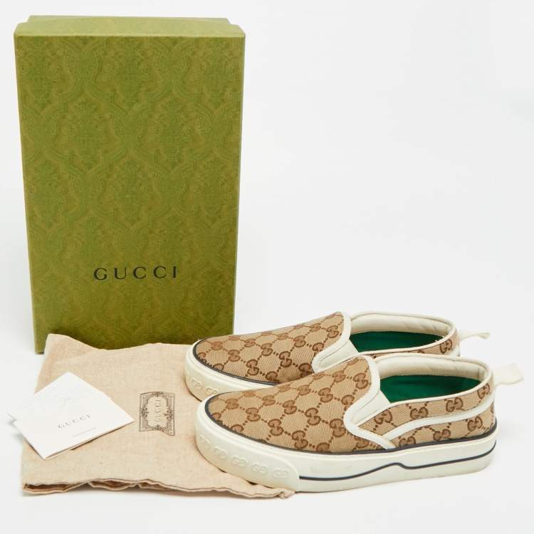Pre Owned Gucci Tennis 1977 Size 37 Cream/Beige Canvas Slip On Sneakers